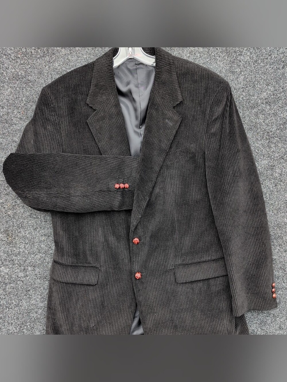 Ralph Lauren Blazer Mens 42 Black Corduroy Leather Buttons Sport Coat Jacket
